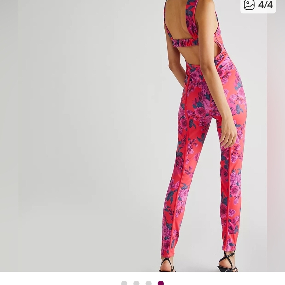 Free People Vibrant Pink Floral Jumpsuit